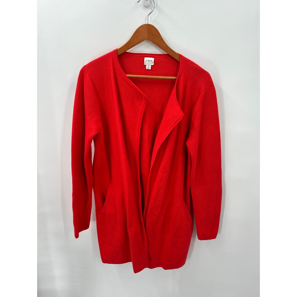 J.CREW Factory Red Vanessa Open Long Cardigan with Pockets AN051 // M - Picture 2 of 7